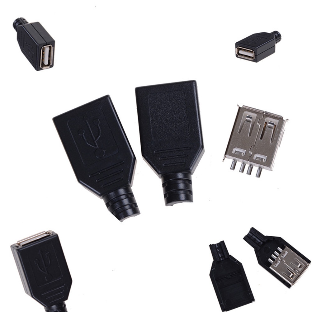 Set 10 Đầu Nối Usb 2.0 Type-A 4 Chấu Bằng Nhựa Màu Đen