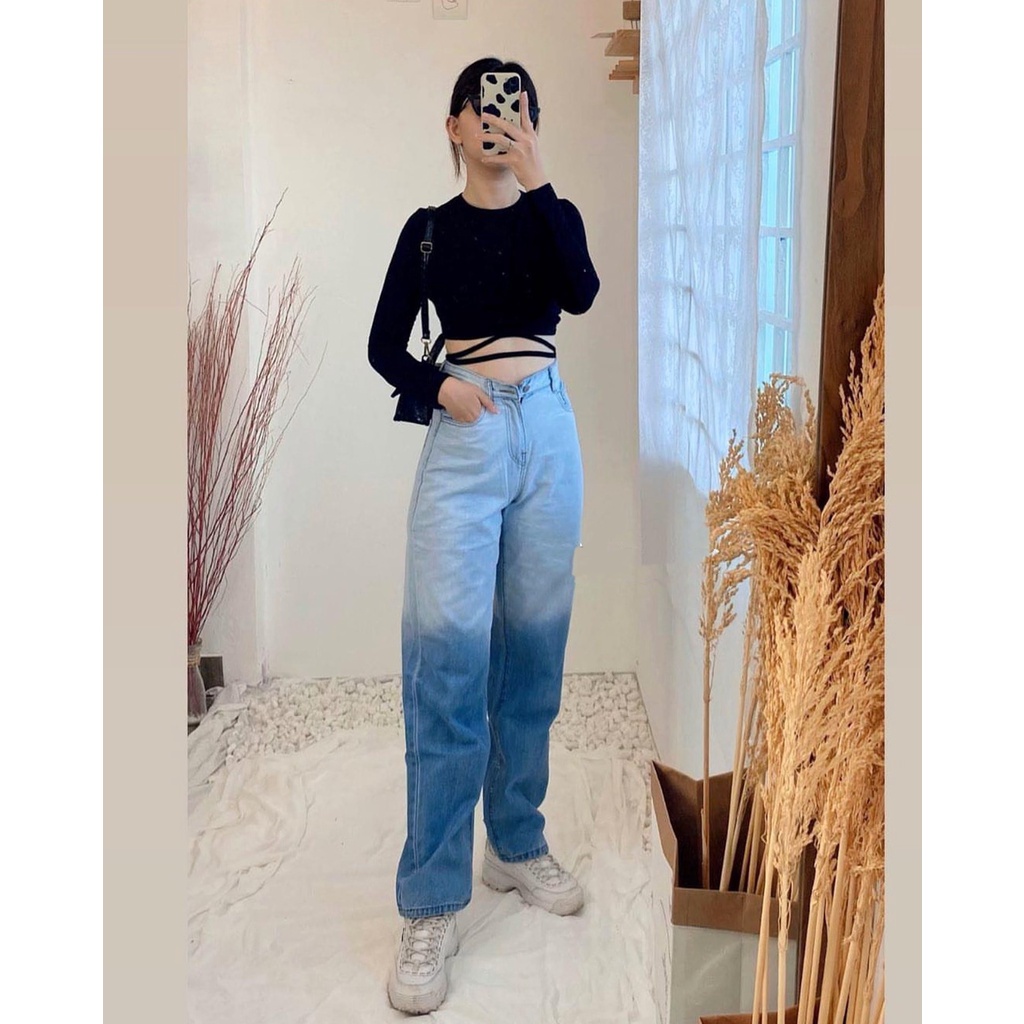 Quần jean nữ ống suông loang tôn dáng kéo dài chân ulzzang HOT | BigBuy360 - bigbuy360.vn