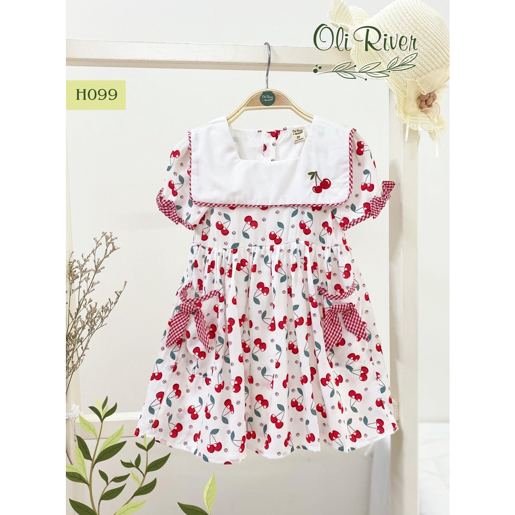 Váy bé gái cherry đỏ thêu oli river H099-4