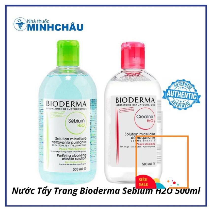 Nước Tẩy Trang Bioderma Crealine màu hồng cho da nhạy cảm, Bioderma Sebium cho da dầu mụn 500ml