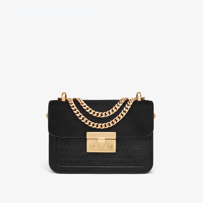 Charles and KEITH CK2-80700798 Túi Xách Dáng Vuông Nhỏ Kẻ Sọc Ca Rô Phối Dây Xích Cá Tính Cho Nữ