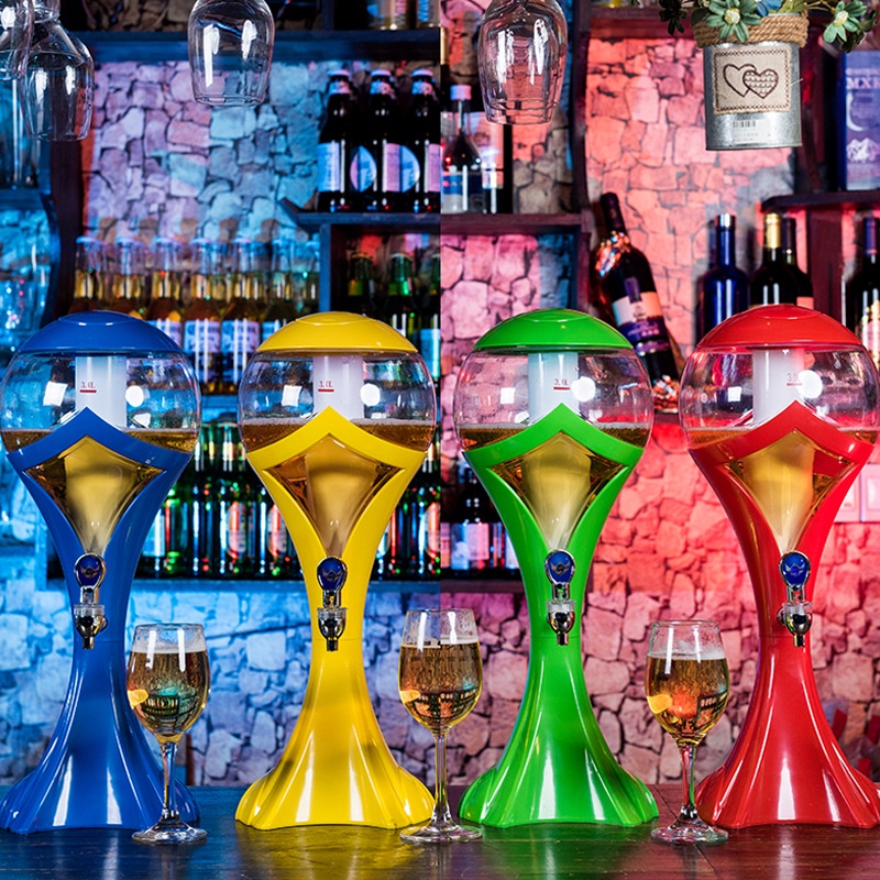 Tháp Bia Có Đèn Led 3 lít HC Hình Cúp Đựng Beer Trà sữa Nước ngọt Có Lõi đá giữ lạnh Vòi rót Decor nhà hàng, bar, cafe
