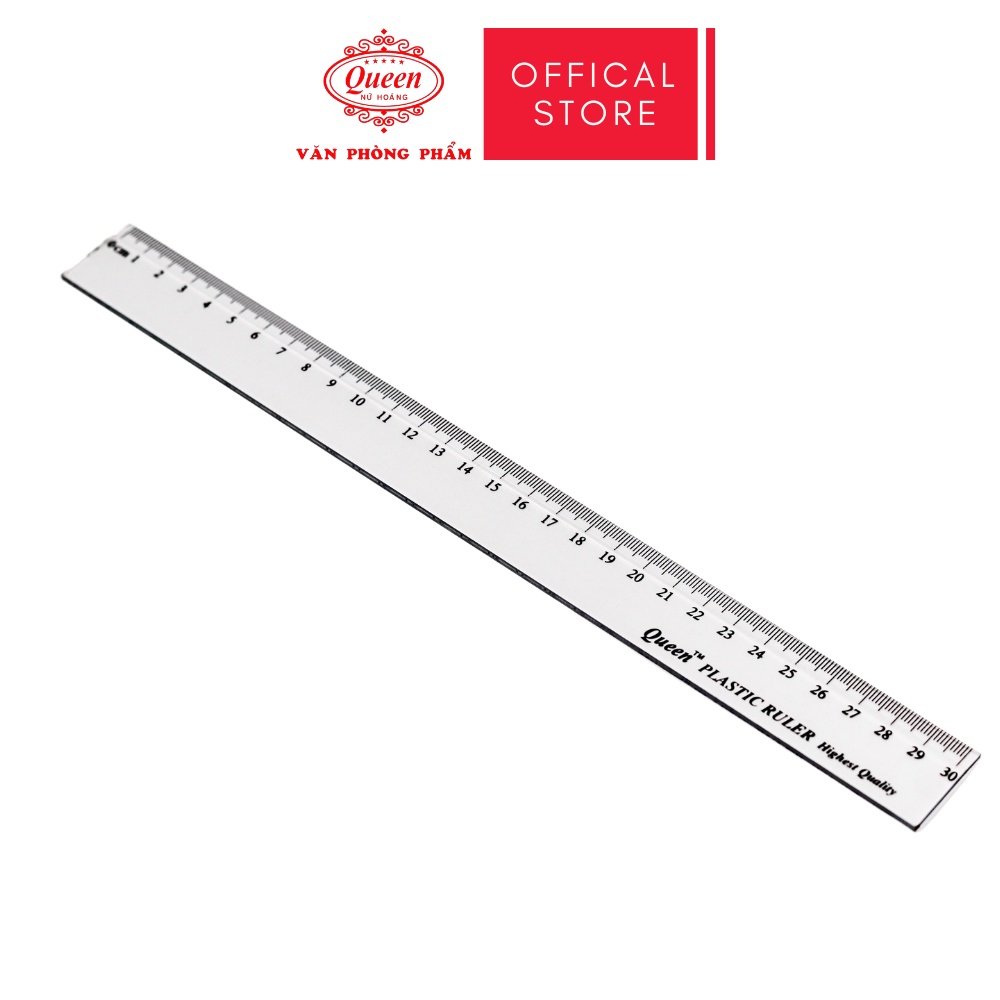 Thước nhựa 30cm - Màu Trắng Trong/Xanh/Xanh Lá/Hồng - Queen