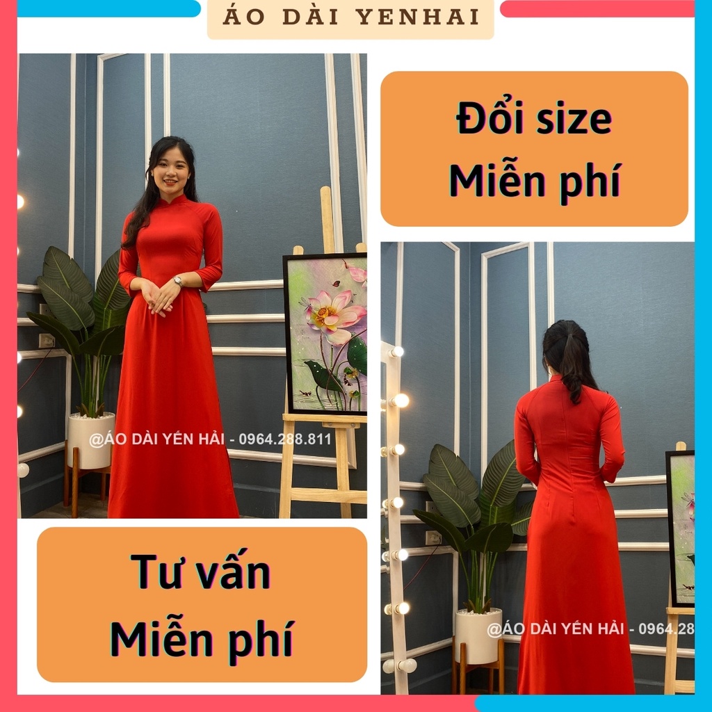 Áo dài đỏ truyền thống đi lễ tết đám cưới cô dâu lụa mỹ cao cấp | B6