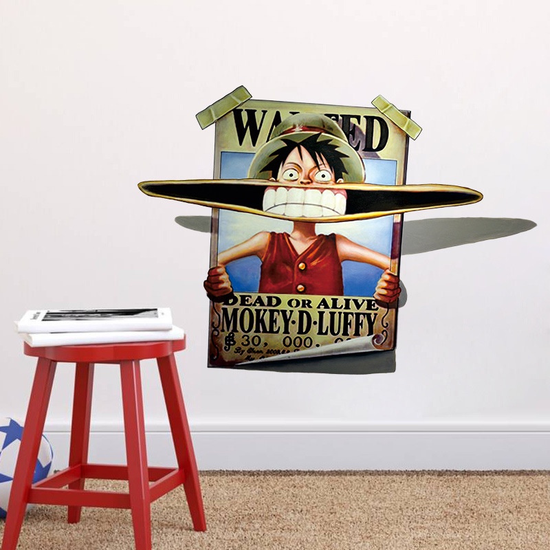 Decal hoạt hình poster One Piece - decal Luffy Wanted (53 x 73 cm)
