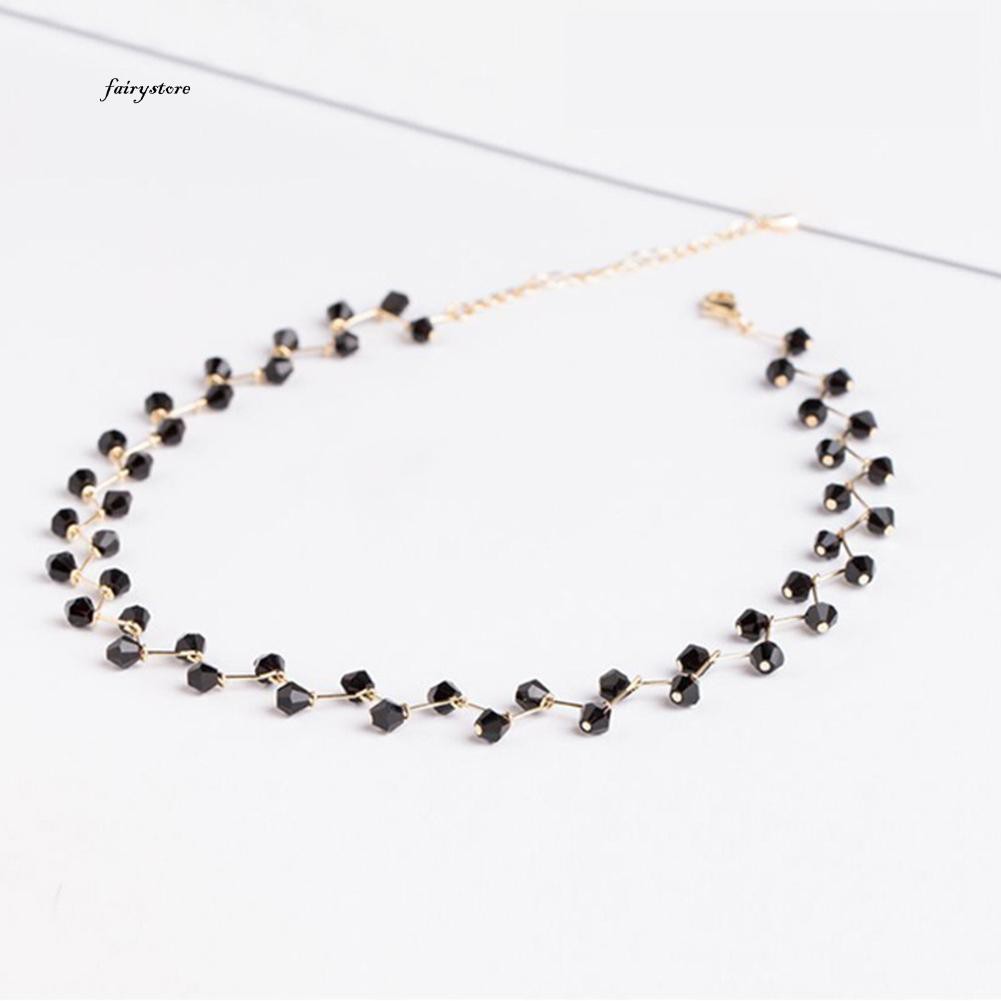 Dây chuyền Choker gợn sóng đính hạt cườm màu đen thời trang cho nữ