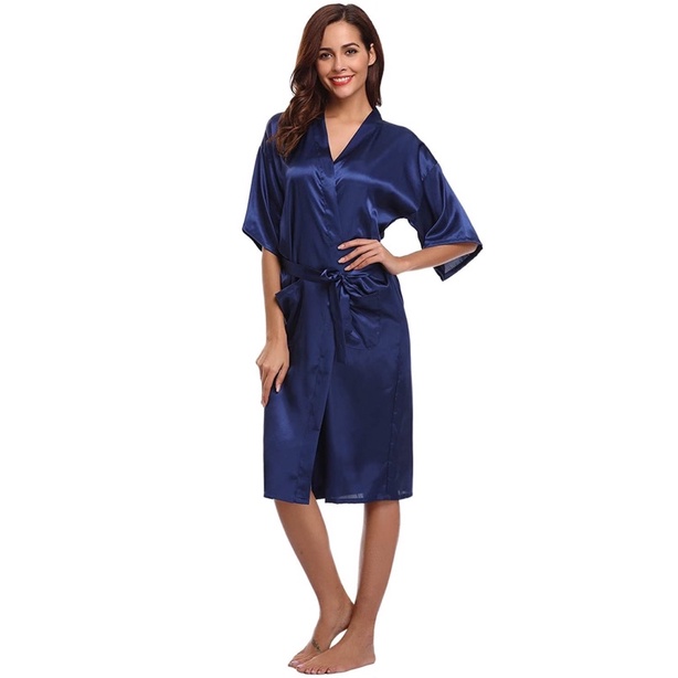 Áo choàng lụa makeup-salon-spa-studio màu xanh than