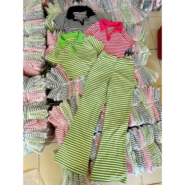 Set áo trụ sọc quần loe axt TA alohashop91