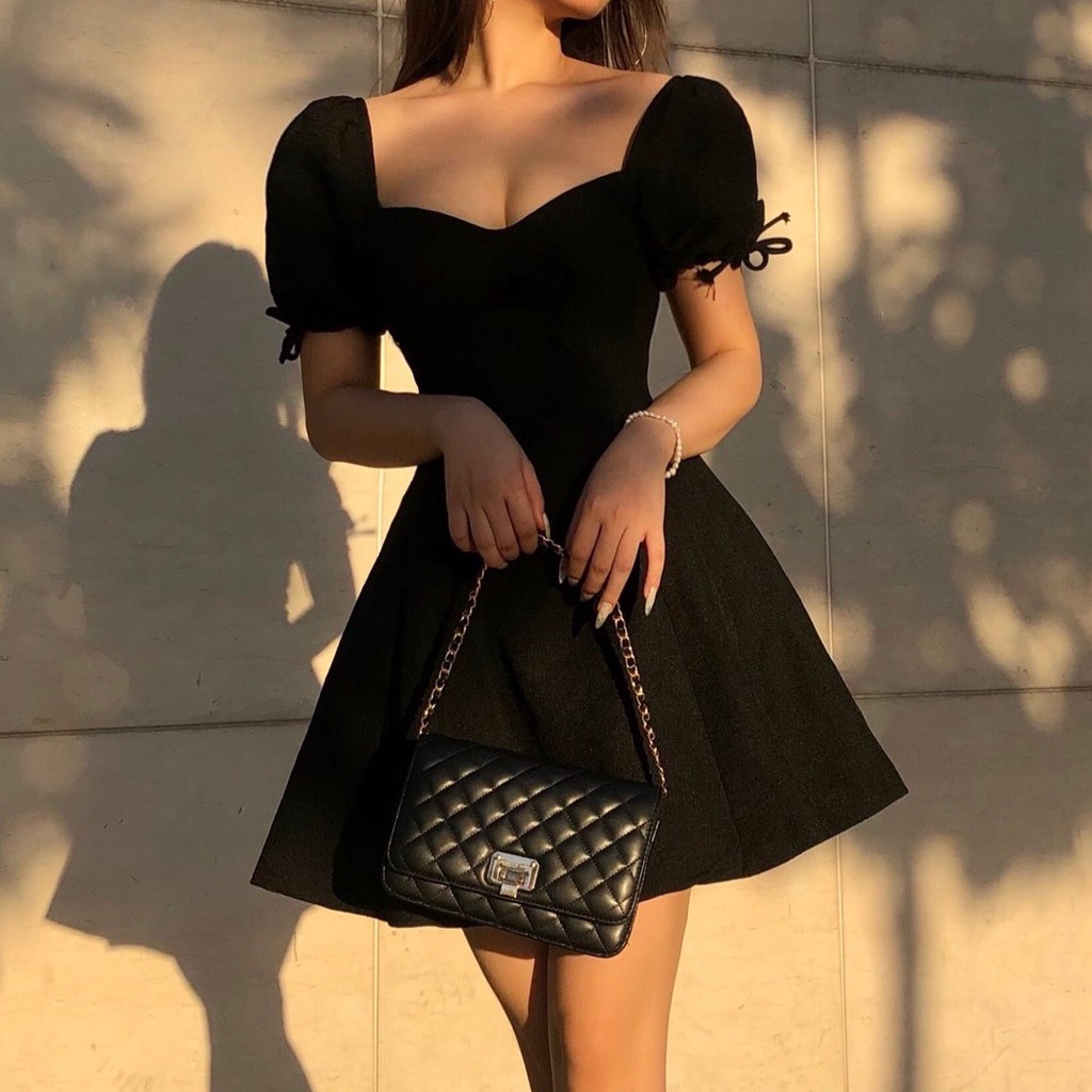 Đầm dáng xòe mini tay bồng chất lượng Emilyshop ulzzang