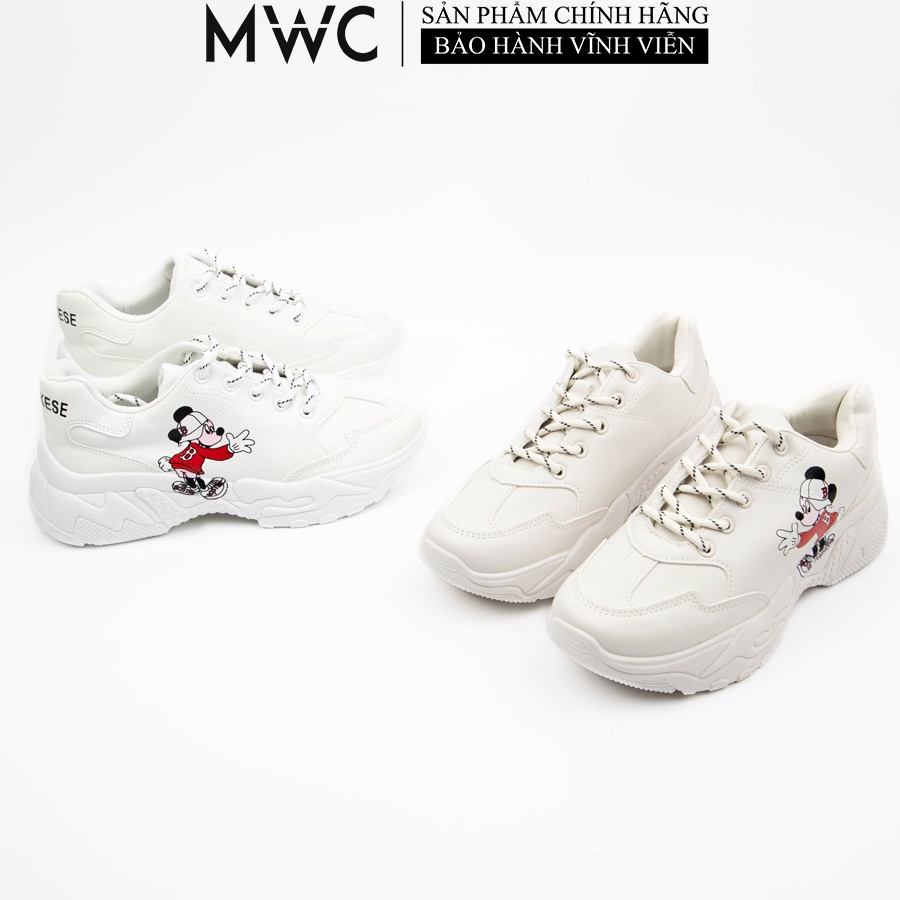 Giày Thể Thao Nam MWC Sneaker In Hình Chuột Mikey Phong Cách Trẻ Trung Năng Động Màu Trắng Kem B003