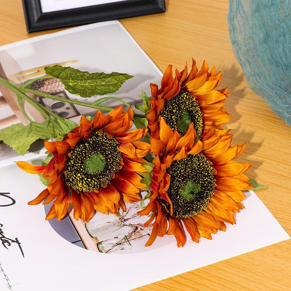 CONOPERY Bó Hoa Hướng Dương Giả 3 Nhánh Bằng Lụa Màu Vàng Sáng Thời Trang