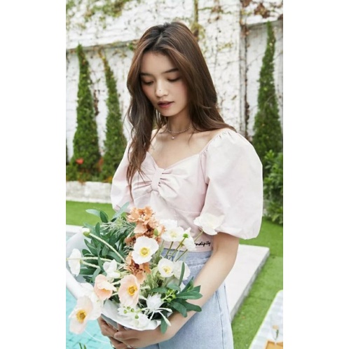 VERO MODA Áo Croptop Tay Phồng Nơ