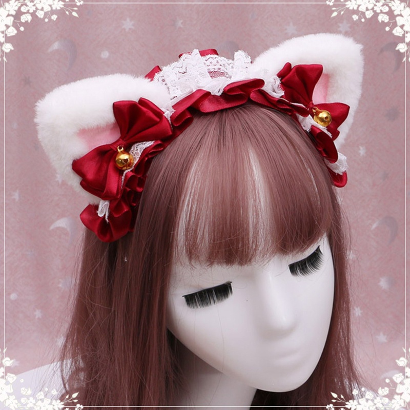 Băng Đô Tai Mèo Phối Ren Và Chuông Hóa Trang Lolita