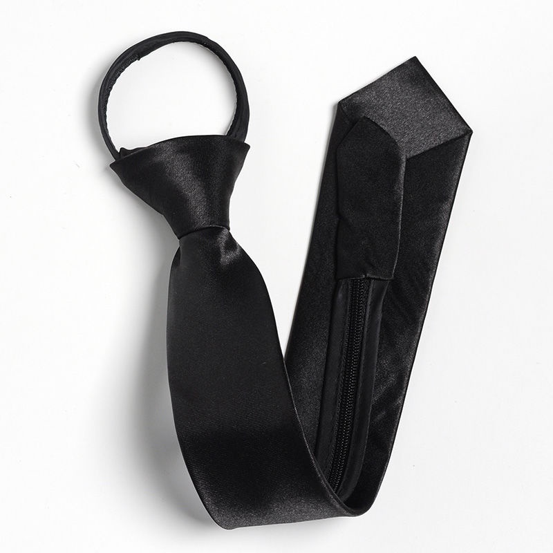 Cà Vạt Ngắn 5cm Màu Đen Có Khóa Kéo Dành Cho Nam Nữ