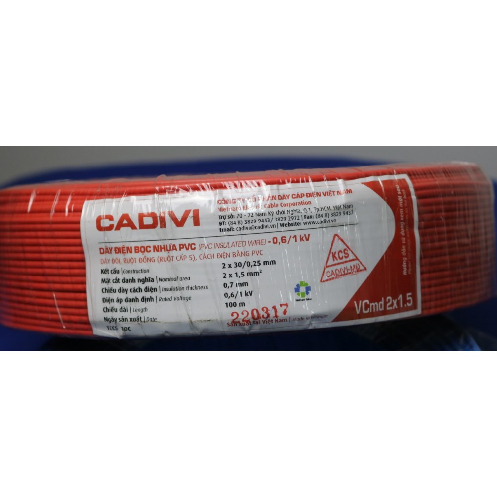 Dây cáp đôi Cadivi VCmd2x1.5 (cuộn 100m)