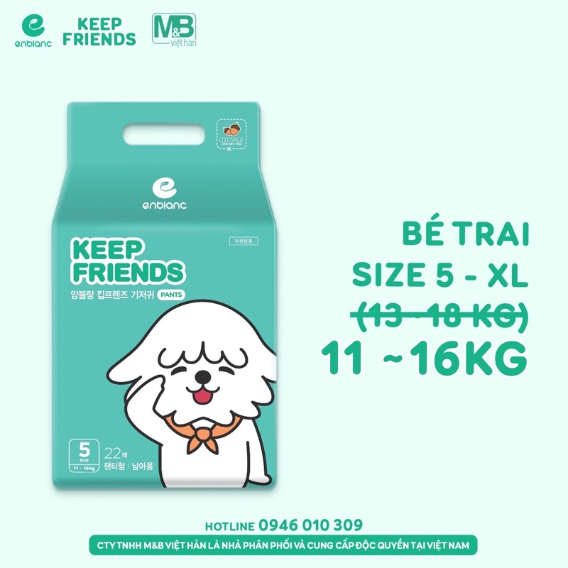 Tã bỉm enblanc keep friend, tã bỉm keep friends nội địa Hàn quốc- mẫu mới 2020 đủ size dán/quần S40,M32,L28,XL24