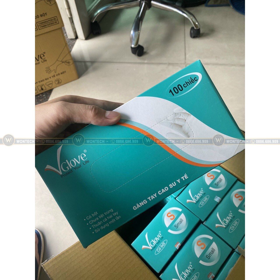 Găng tay cao su Y Tế Vglove - CÓ BỘT.