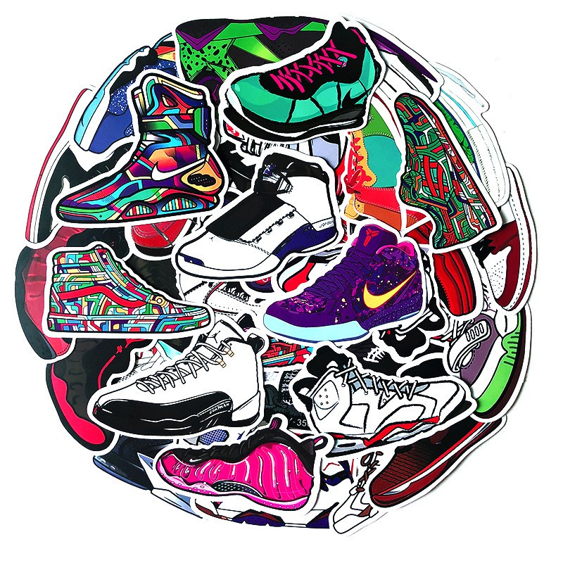 Set 100/ 50/ 25/ 10 miếng dán trang trí vali/ xe đạp hình giày bóng rổ độc đáo
