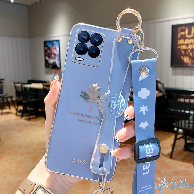 Ốp Điện Thoại Họa Tiết Lá Phong Có Dây Đeo Cổ Tay Cho Realme 8i 8 5i 5 9i Pro 7i 6i C2 C3 A1K C17 5S 4G 5G