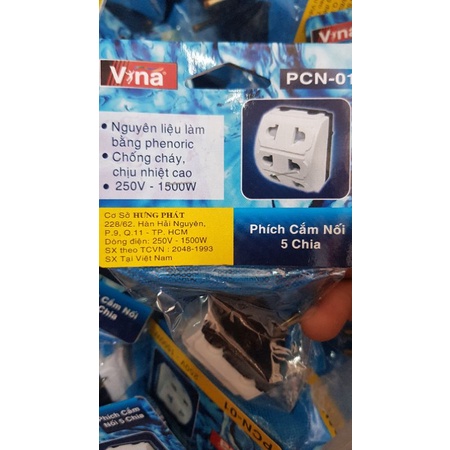Phích cắm chia ra 5 ổ cắm Vina 1500w bằng đồng thau