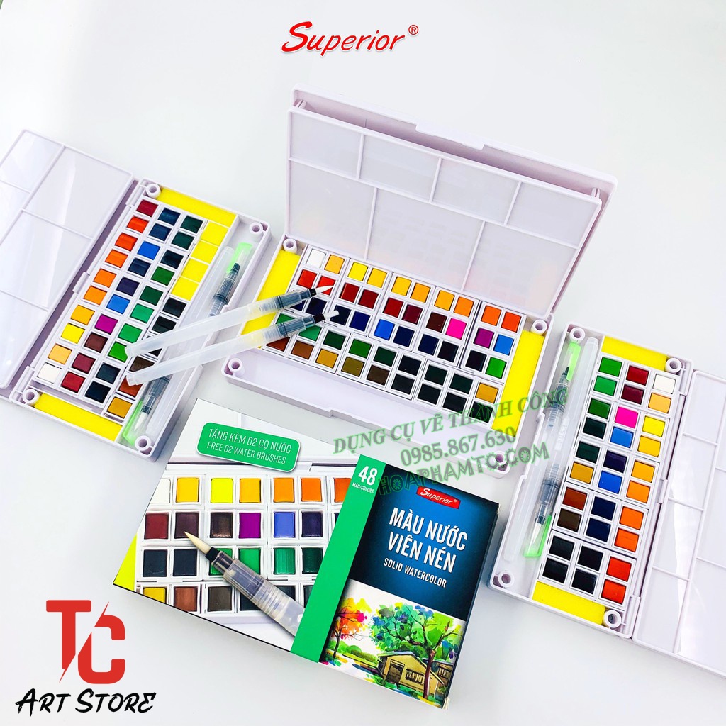 Màu nước dạng viên nén SUPERIOR 12/18/24/30/36/48 tặng kèm cọ nước