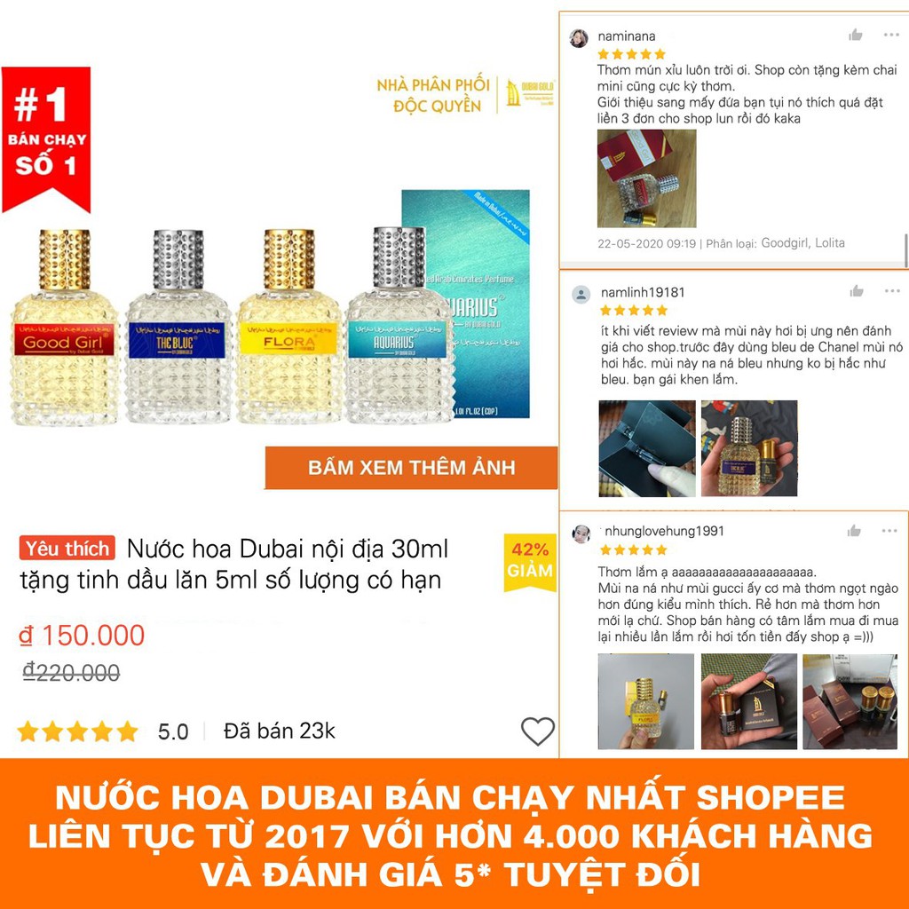 [Freeship 99k] Nước hoa Dubai Gold nội địa 30ml tặng tinh dầu Dubai lăn 5ml số lượng có hạn