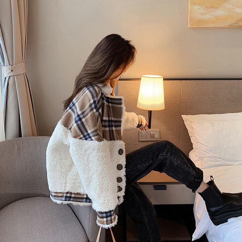 Áo Khoác Lông Cừu Dày Dặn Dáng Ngắn Phong Cách Thời Trang Thu Đông Mới