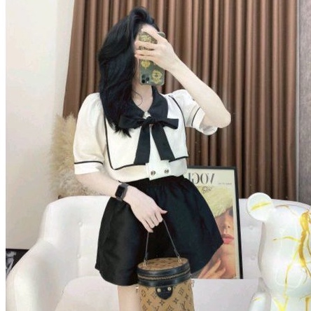 Áo Sơ Mi Cổ Bẻ Thắt Nơ Viền Tay Hottrend B303