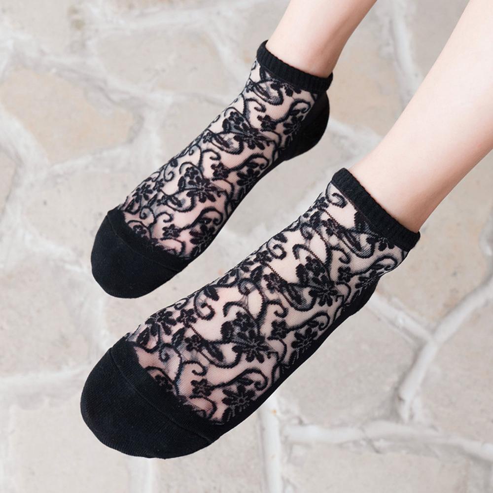 AROMA Vớ Cổ Thấp Bằng Lụa Phối Ren Chống Trượt Màu Trơn Mẫu Mới 2021