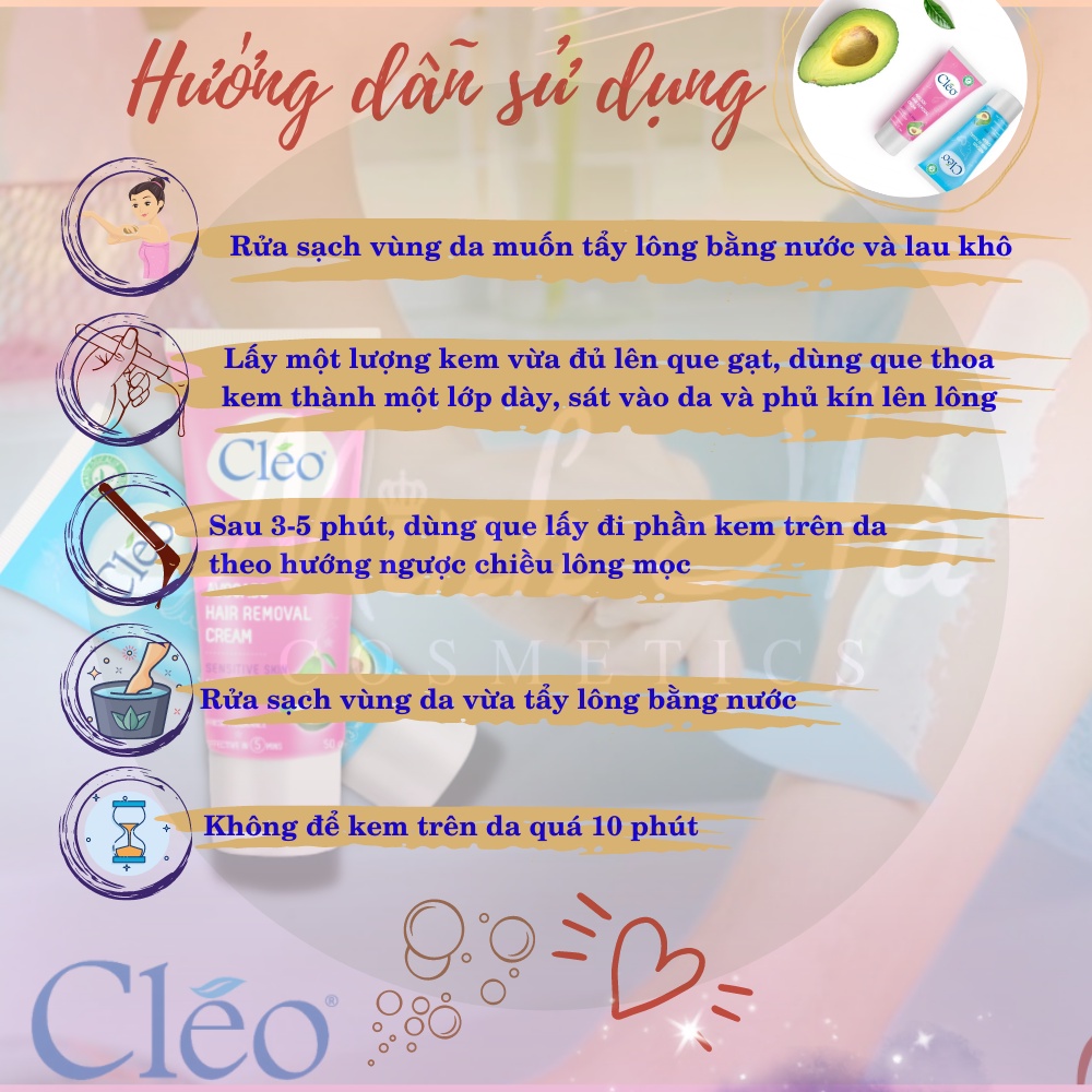 Kem tẩy lông cleo Avocado Hair Removal Cream 50g chiết xuất từ bơ