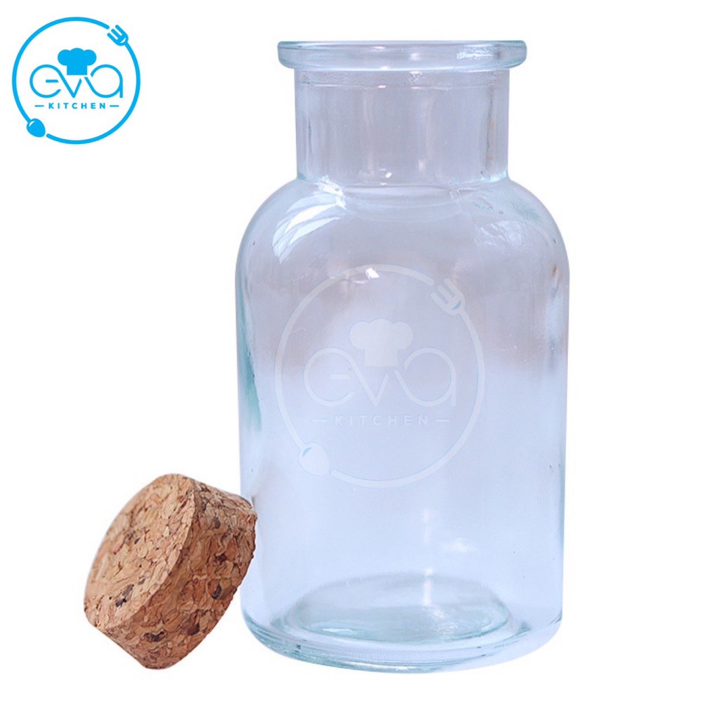 Bình Thuỷ Tinh Nắp Nút Bần Kiểu Dáng Trụ Tròn 1000 Ml / Hũ Thuỷ Tình Tròn Nắp Gỗ 1 Lít M3028