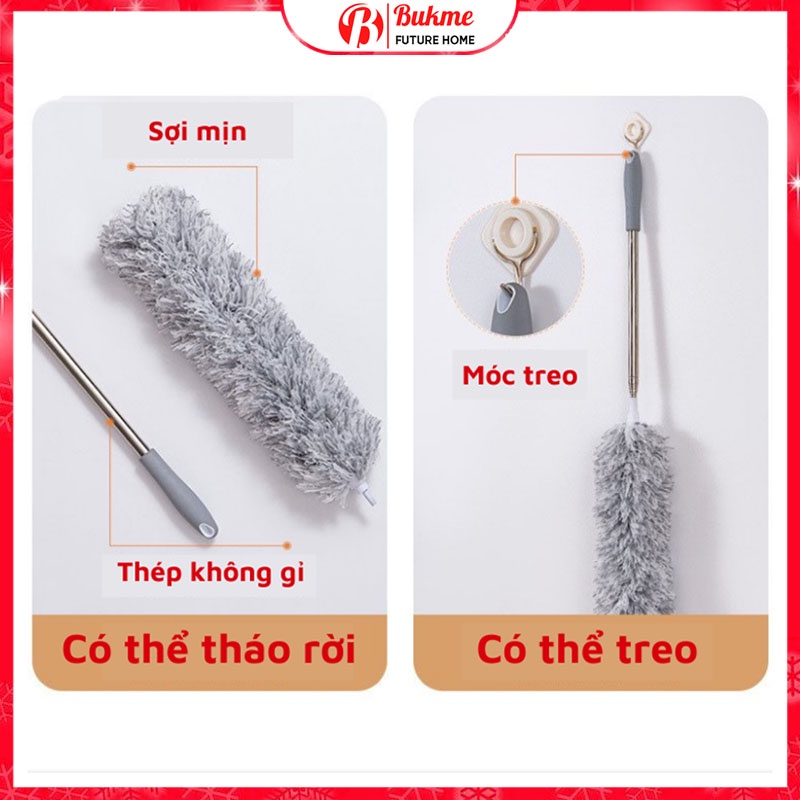 Chổi quét bụi cây phất trần thông minh cán dài 2m8 có thể thu rút gọn điều chỉnh độ dài quét màng nhện tiện lợi