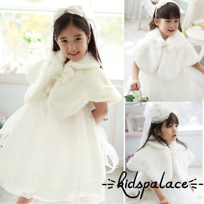 ➤♕❀❤Kids Baby Girls Faux Mink Fur Shawl Cape Weddings Wrap Cape Evening Coat White