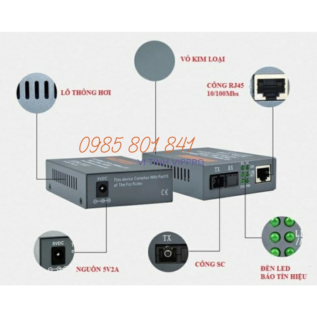 Bộ Chuyển Đổi Quang Điện 1 Sợi Media Converter 1FO 100Mbps Netlink HTB-3100AB. BH 12 tháng