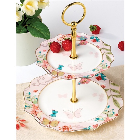 Khay bánh sứ họa tiết bướm hồng xinh xắn bày tiệc trà chiều