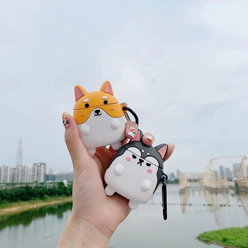 Vỏ silicone bảo vệ hộp đựng tai nghe Airpods họa tiết chó corgi và shiba