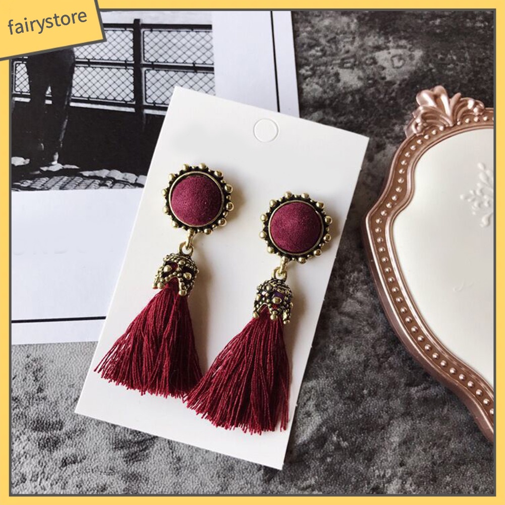 Khuyên tai phối dây tua thời trang cổ điển cho nữ