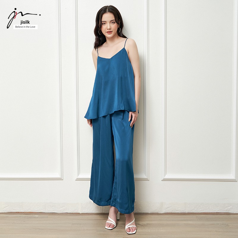 Quần basicci chất liệu satin thiết kế dáng suông ống rộng mặc nhà đi chơi Jisilk L.QDA-01