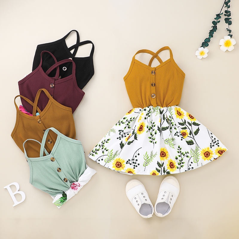 Vải Công Chúa Hai Dây Đầm Hoa Trẻ em Cho Bé Gái 1-5Tuổi