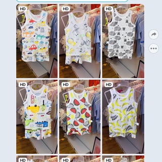 Sét ba lỗ cotton giấy bé trai nhiều hình combo