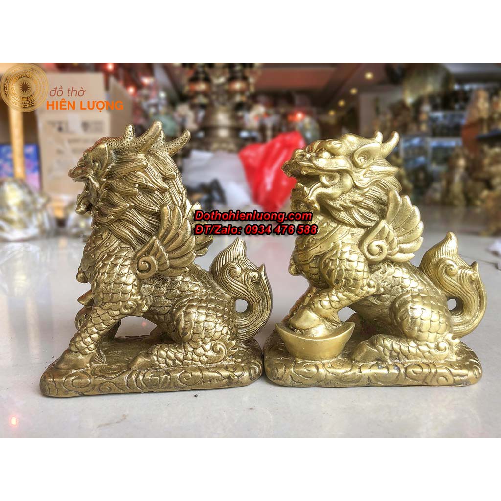 Đôi Tượng Kì Lân Cưỡi Mây Bằng Đồng Cao 7cm