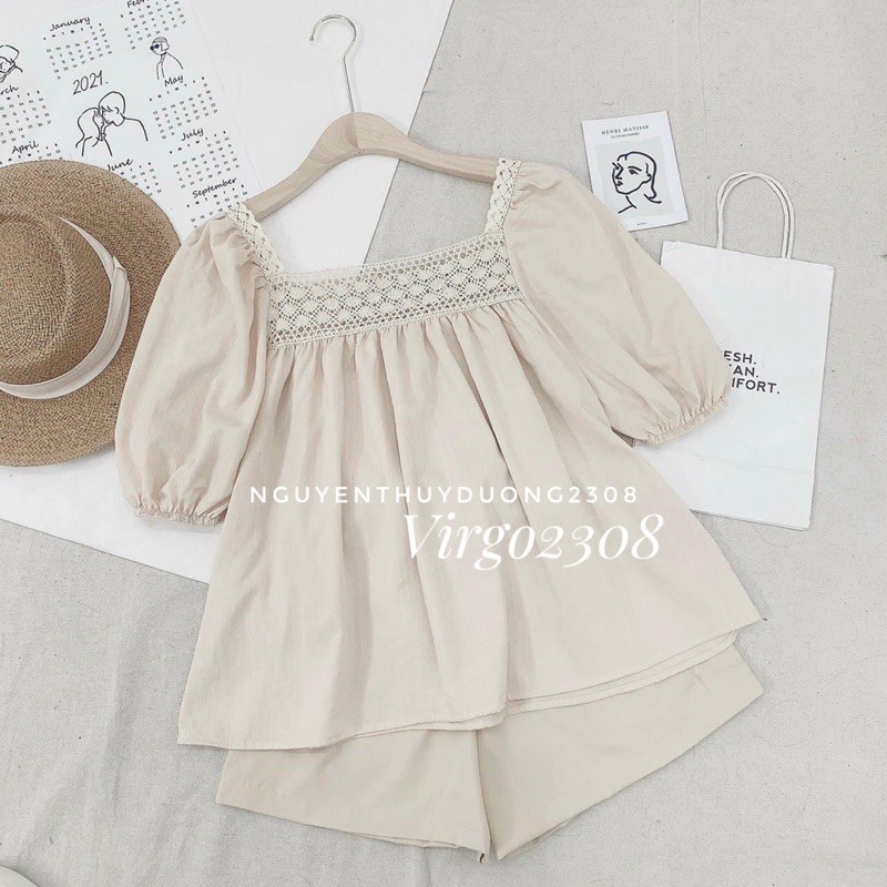 [Ảnh thật/Sẵn]Set áo BABYDOLL LINEN cổ vuông viền ren | BigBuy360 - bigbuy360.vn