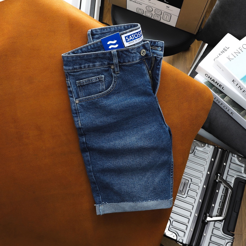 | Satoshi | Quần Short Jean nam form chuẩn slimfit gấu quần tua, không lai, gấp lai