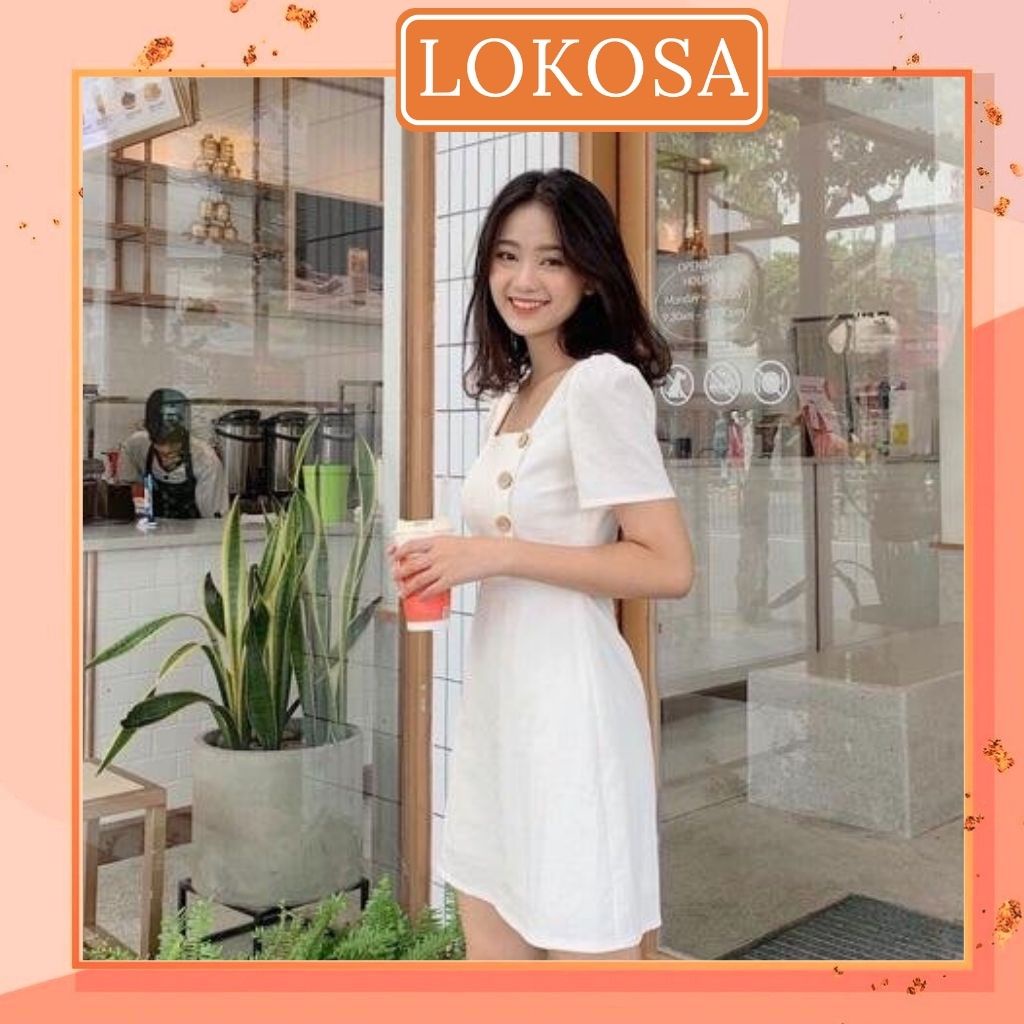 Váy công sở LOKOSA Đầm công chúa thiết kế ôm body ngắn cổ vuông Hàn Quốc trẻ trung di chơi dự tiệc VDE015