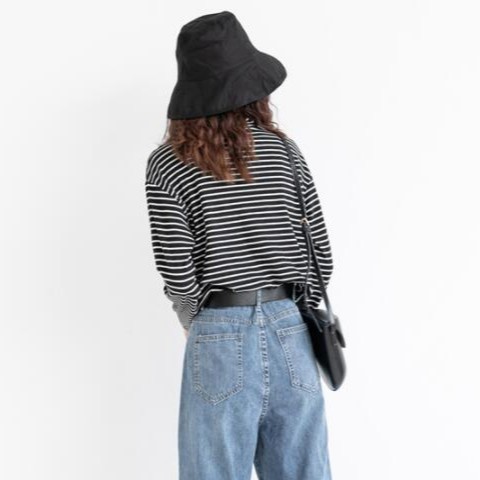 Áo Thun Tay Dài Nữ Áo Phông Dài Tay Nữ Sọc Kẻ Ngang Cổ Lọ Form Rộng Chất Vải Cotton Cá Tính