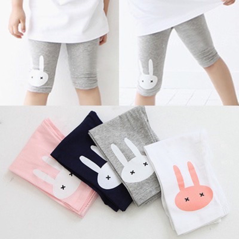 Quần legging đùi in hình thỏ dễ thương chất cotton 4 chiều cho bé gái