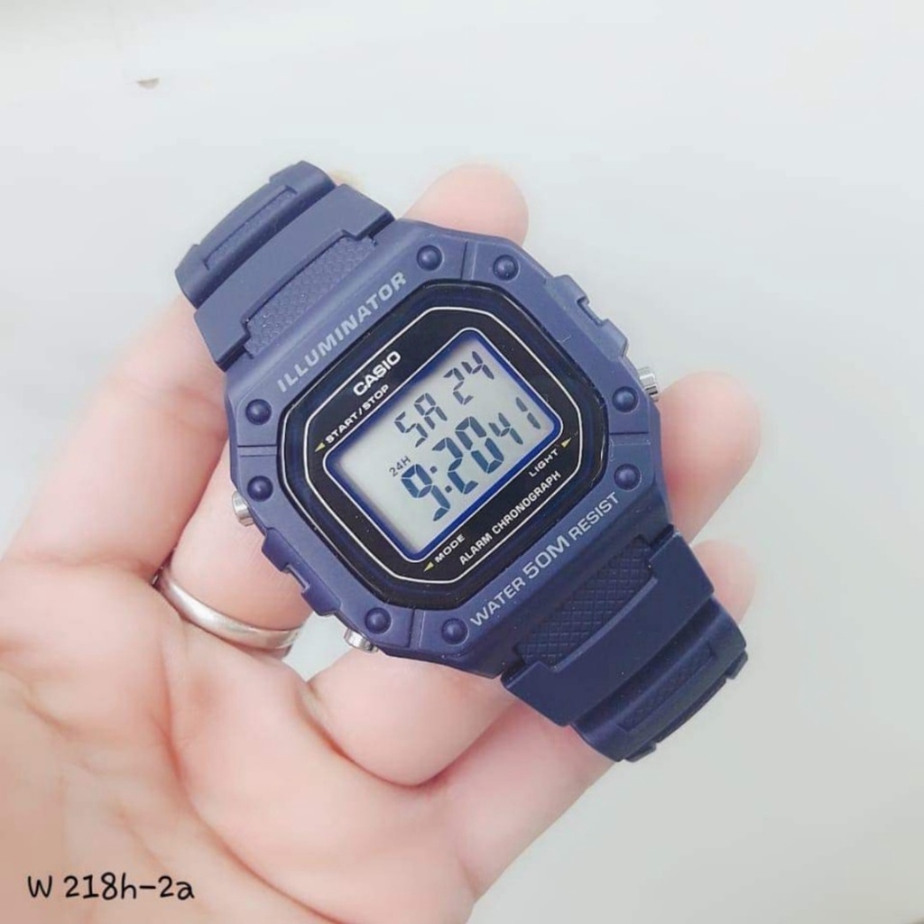 Đồng hồ Unisex Casio W-218H-2AV, đồng hồ chính hãng, silicon full navy (xanh biển)