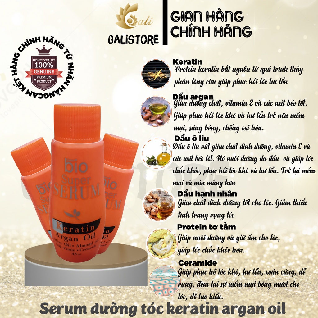 Serum dưỡng tóc keratin argan oil Thái Lan, huyết thanh chăm sóc phục hồi tóc green bio super 45ml Galistore