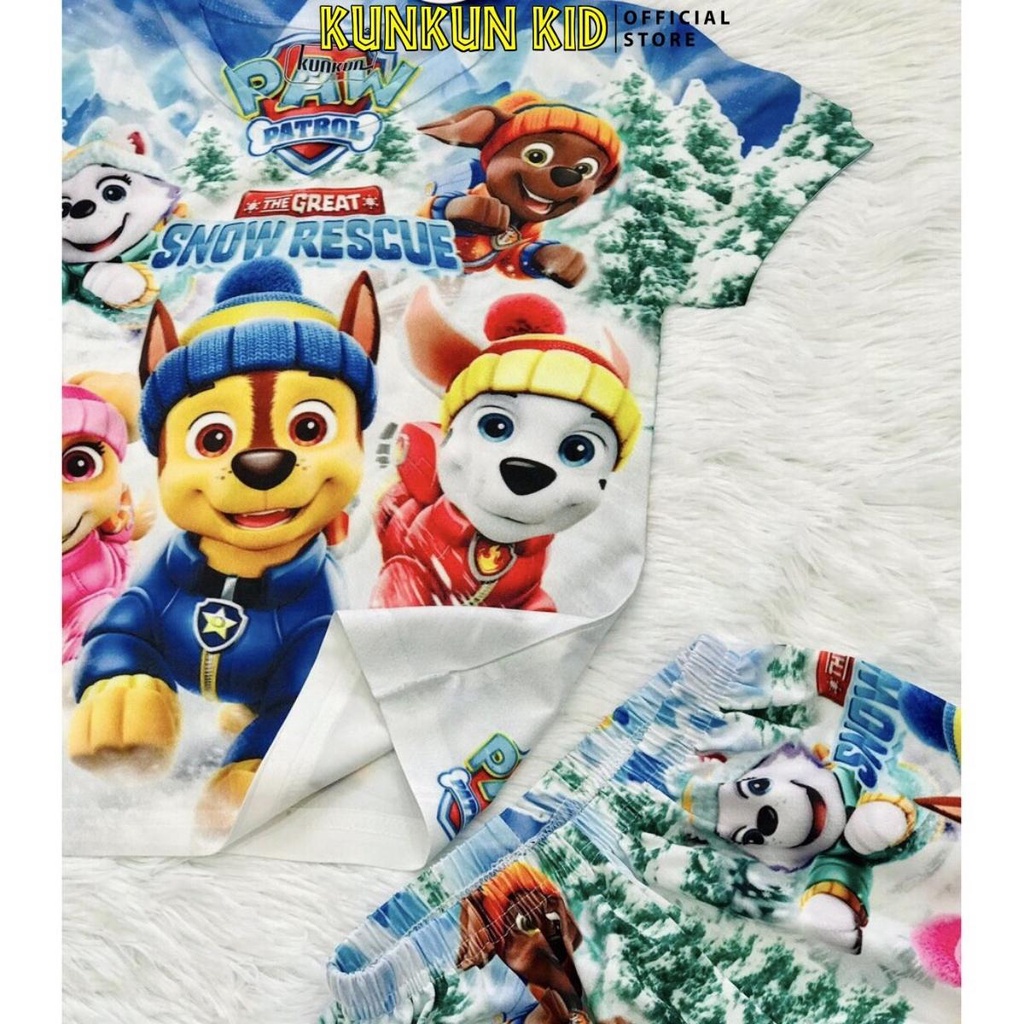 Đồ bộ bé trai in 3d cộc tay hình chú chó tuyết size đại 10-60kg Kunkun Kid TP366 thun lạnh thoáng mát