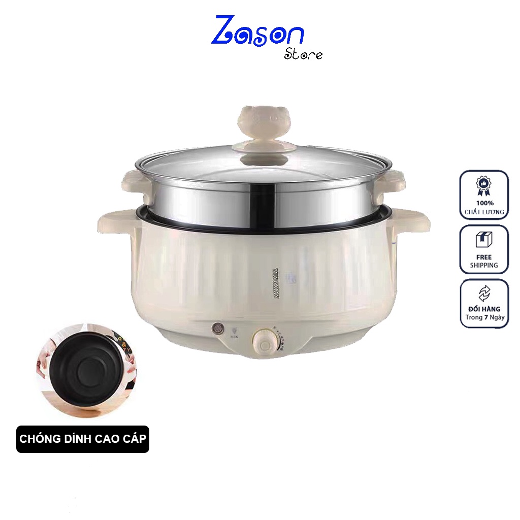 Nồi Lẩu Điện Đa Năng NL02 Khay Hấp Inox 304 Chống Dính TEFLON Cao Cấp Bảo Hành 6 Tháng